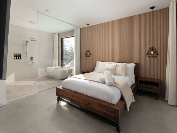 Bright bedroom overlooking the forest