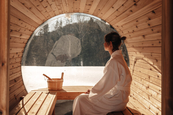 Relaxing in the panoramic sauna