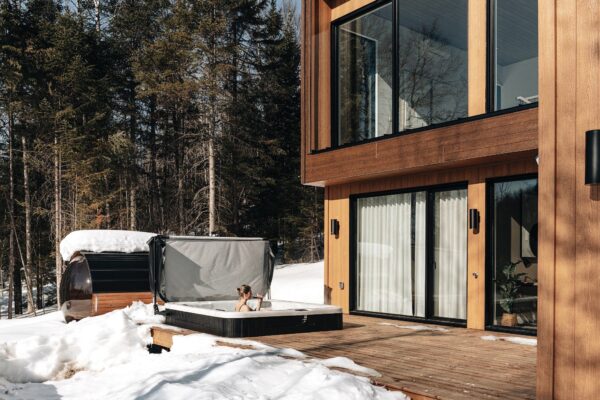 The hot tub and chalet deck